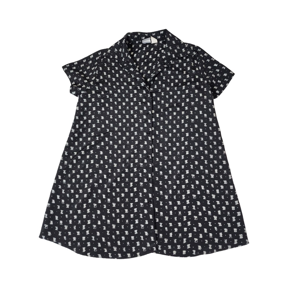 In Due Time Maternity Vintage Black White Abstract Short Sleeve Button Shirt M